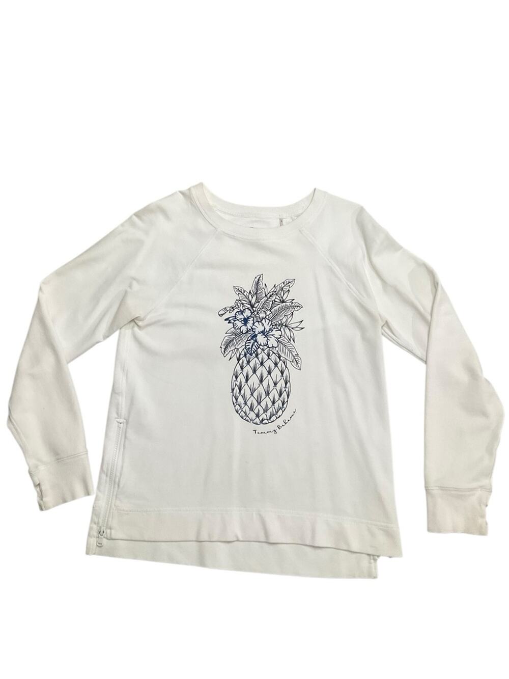 Tommy Bahama White Long Sleeve Top with Pineapple Sequin Design Size Small
